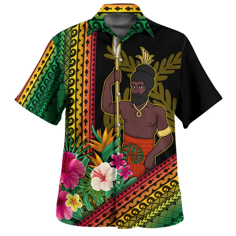 Camisas con estampado 3D de la República de Vanuatu para hombre, blusas cortas con estampado de emblema de Vanuatu, moda de verano