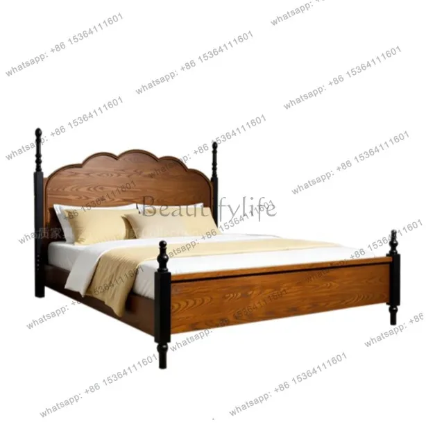 French retro solid wood home double bed medium antique small apartment 1.5 meters