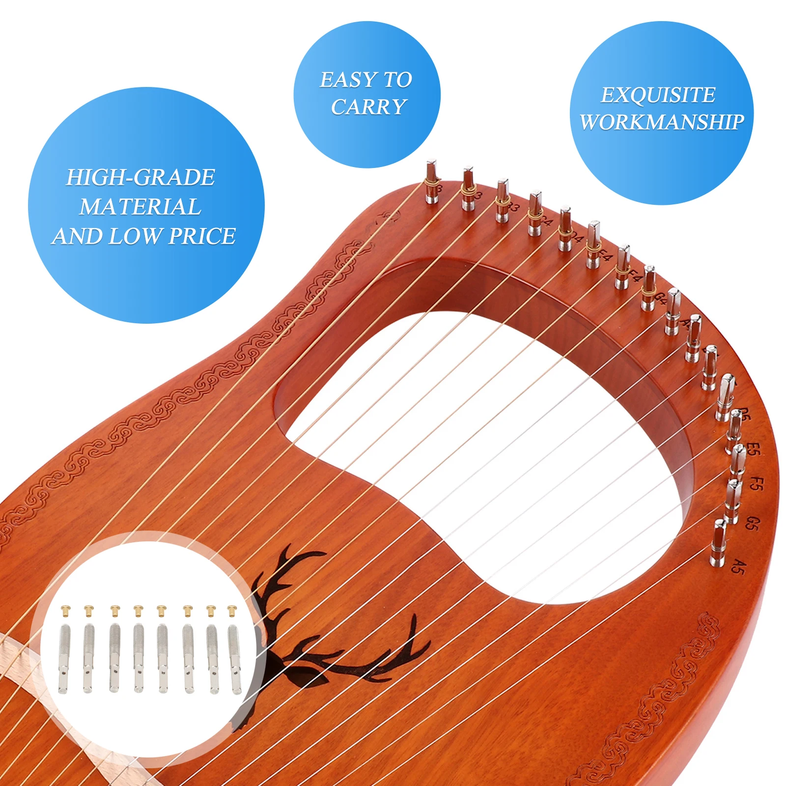 

Lyre Fastening Nails Harp Part Peg Pin Tuning Pegs Accessories for Replacement Accessory