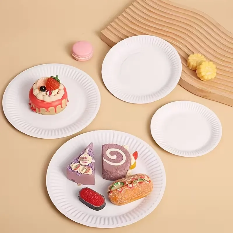 

50 шт. белые круглые одноразовые бумажные тарелки, товары для семейного воссоединения, свадьбы, пикника, вечеринки, посуда, аксессуары