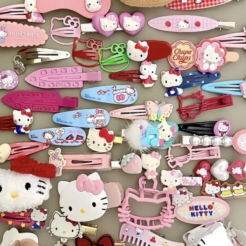 19pcs Hairpin Sanrio Hello Kitty Stuff Set Princess Cute Hairpin Anime Decoration Accessories for Girls Ins Dopamine Style