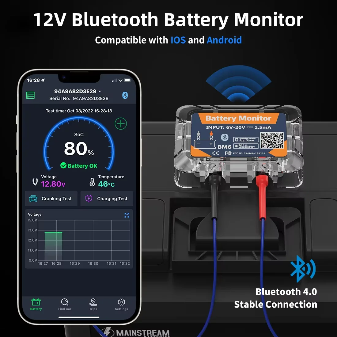 QUICKLYNKS BM6 12V Battery Monitory Wireless Bluetooth Car Battery Health Check APP Monitoring Battery Tester For Android IOS