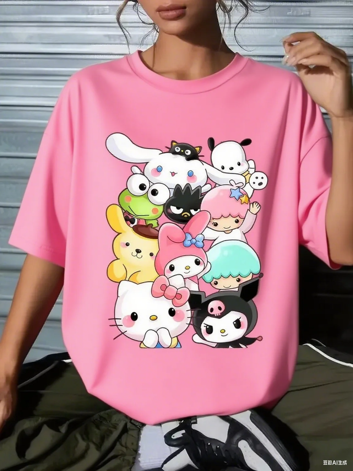 เสื้อยืดผ้าฝ้ายลายกราฟิกซานริโอ้สีสันสดใส ลายตัวละครซานริโอ้ยอดนิยม เนื้อผ้าฝ้ายแท้นุ่ม สไตล์น่ารัก เหมาะสำหรับแฟชั่น