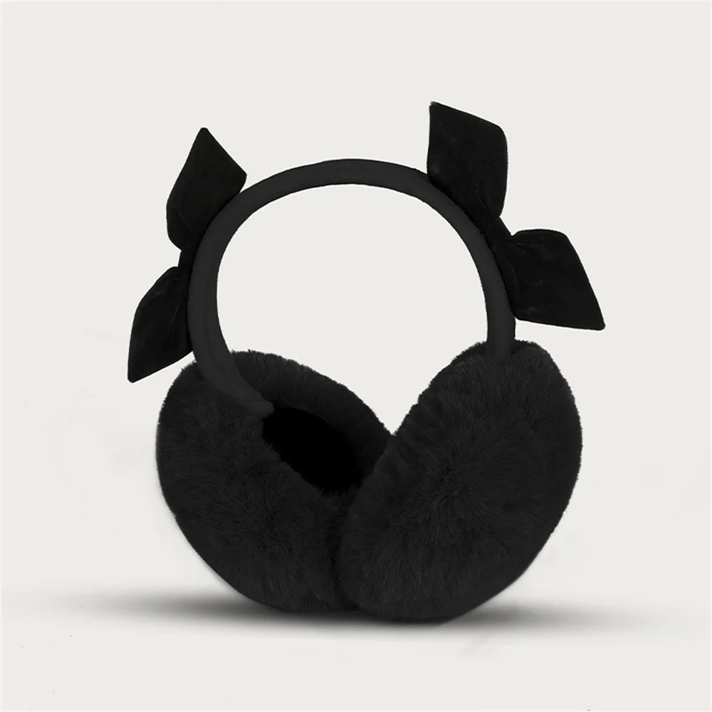 

Cute Super Large Fur Ball Bowknot Foldable Earmuffs for Ladies Winter Rabbit Fur Warm Elastic Hair Hoop Comfortable Earmuffs