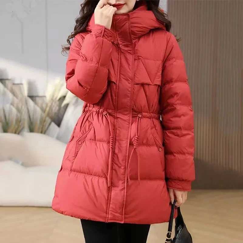 

Women's Coat 2025 Winter New Fashion Slim Thick Down Cotton Jacket Women Medium Length Warm Parker Female Hooded Winter Coats