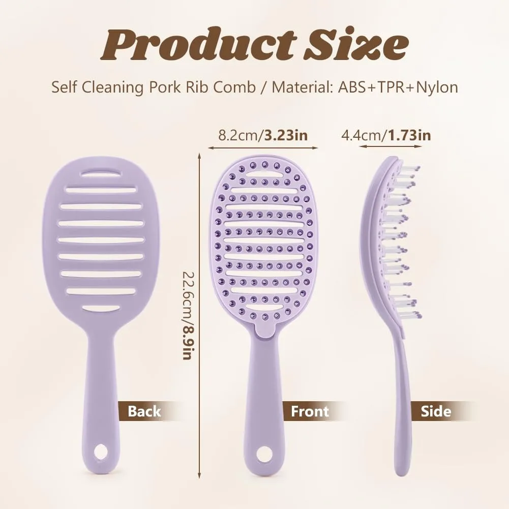 Self Cleaning Hair Brush,Curved Vented Detangler Brush for Faster Blow Drying for Women Men,Wet & Dry Hair with Removable Screen