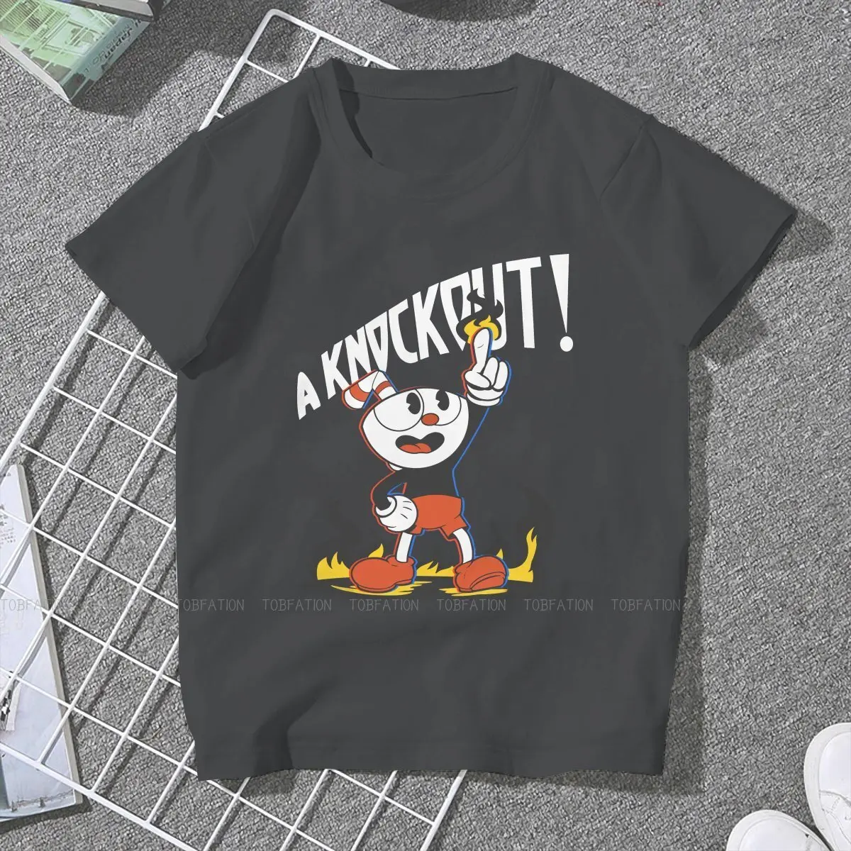 Cuphead Mugman Game Women T Shirt It's A Knockout Female Tops Harajuku Funny Tees Ladies 5XL Cotton Tshirt