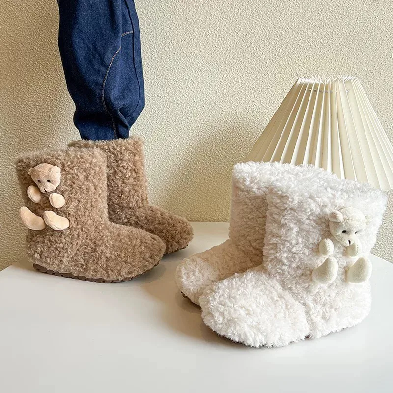 Kinder-Winterstiefel Flauschige Bequeme Mädchen-Plüsch-Schneestiefel Niedliche Bären 2026 Winter Neue Kinder-Knöchelstiefel Rutschfest Trendig – Detail 5