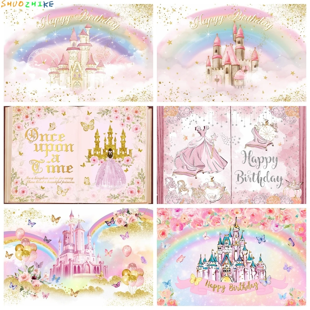 

Baby Girl Birthday Party Decor Backdrop Princess Castle Butterfly Photocall Portrait Background Photography For Photo Studio
