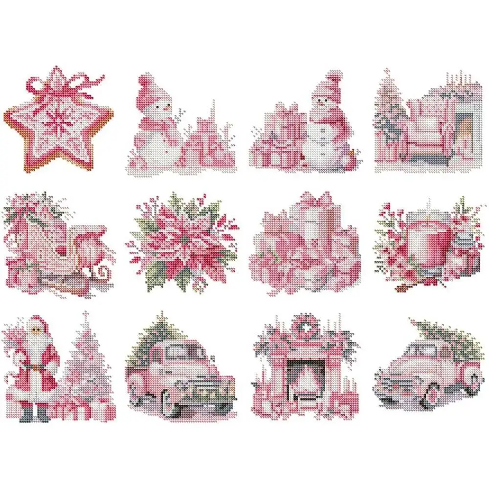 12 Stück Diamant-Gemälde, Weihnachtsmann, Weihnachten, voller runder Bohrer, Mosaik, Schneemann, Winterlandschaft, Haus, Heimdekoration