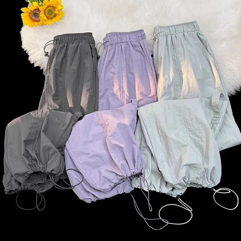 High Waist Drawstring Cargo Pants Women American Loose Lazy Jazz Dance Trousers Fashion Hip Hop Solid Running Sweatpants