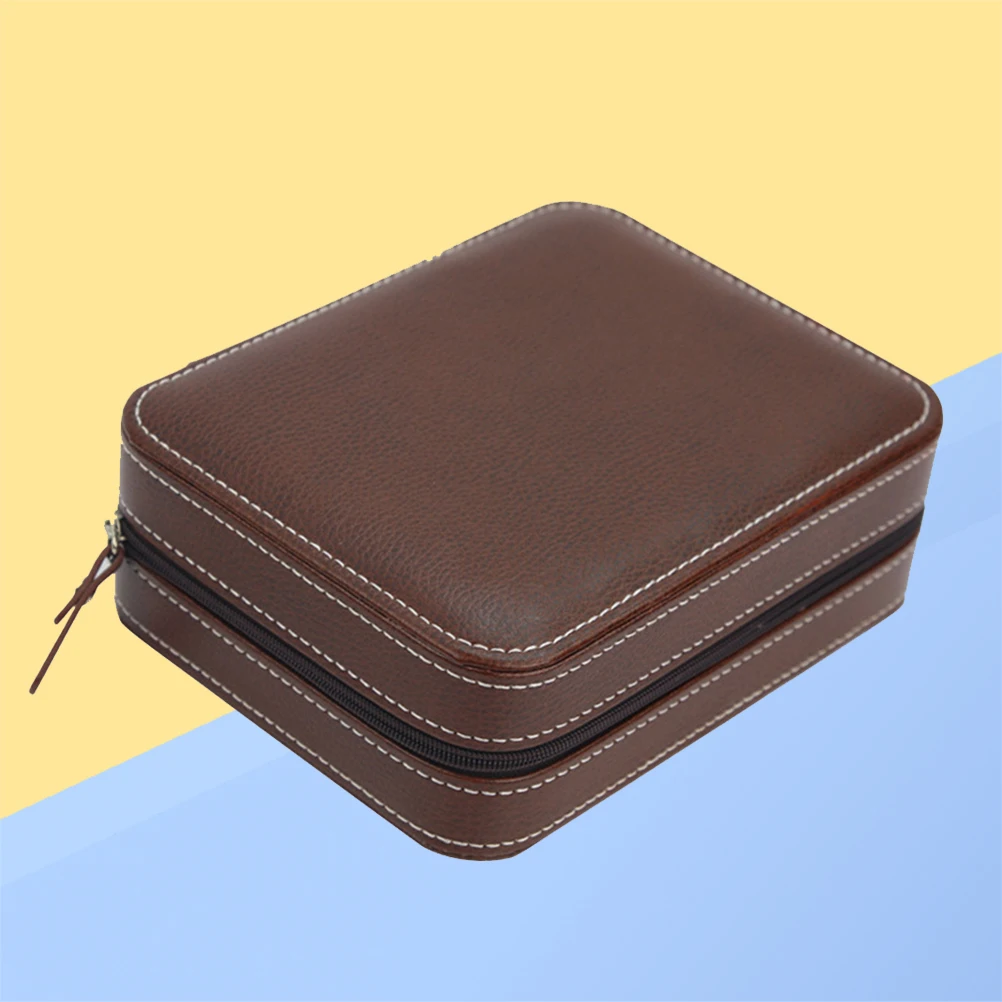 

Case Luxury Storage Holder Men'S Jewelry Organizer Display Box With Zipper Coffee Color Elegant Durable Watch Case For