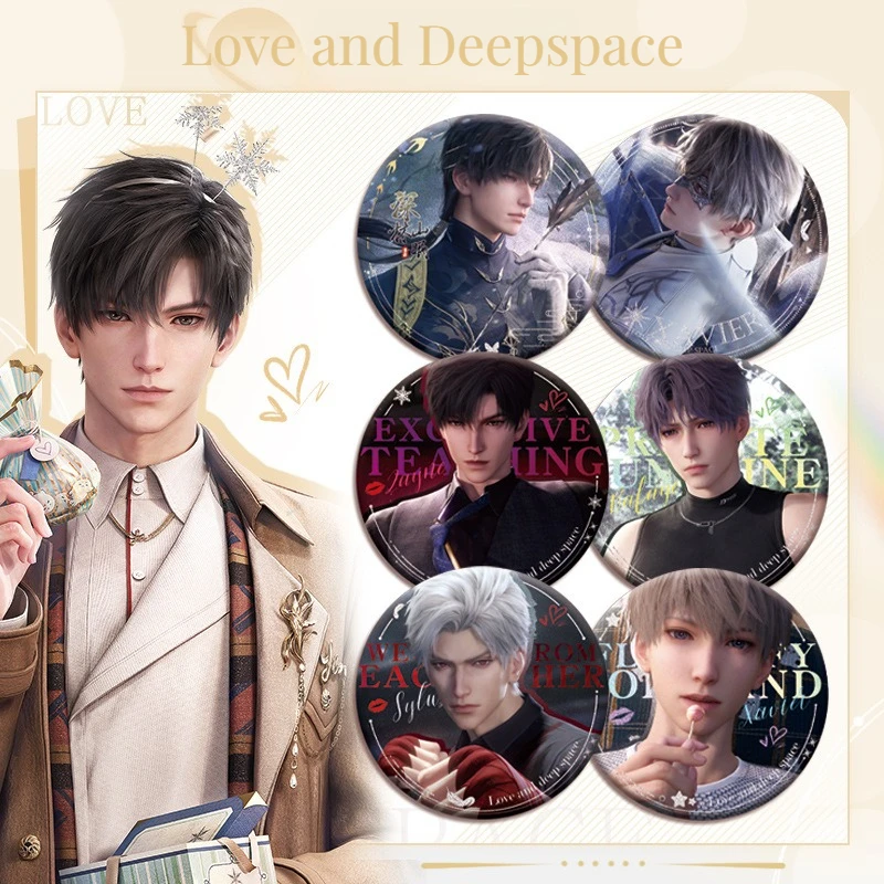 75MM Love and Deepspace Sylus Xavier Zayne Rafayel Anime Cosplay Round Badge Brooch Fans Collection Pin Backpack Decoration