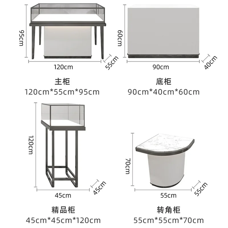 Custom Jewelry Display Cabinet Whole Store Design and Processing Double Layer Painted Silver Jewelry Jade Jadeite Gold Product D