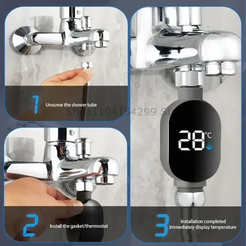 ميزان حرارة دش مائي منزلي مع شاشة LED 0 ℃ ~99 ℃   قياس درجة حرارة الماء الدقيق للحمام الذكي المقاوم للماء