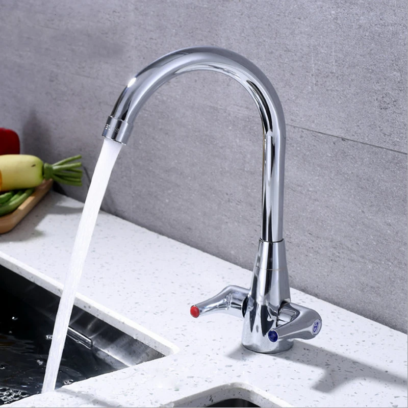 1PC Brass Hot and Cold Kitchen Faucet Znic Alloy Double Handle Double Open Single Hole Double Control Sink Tap