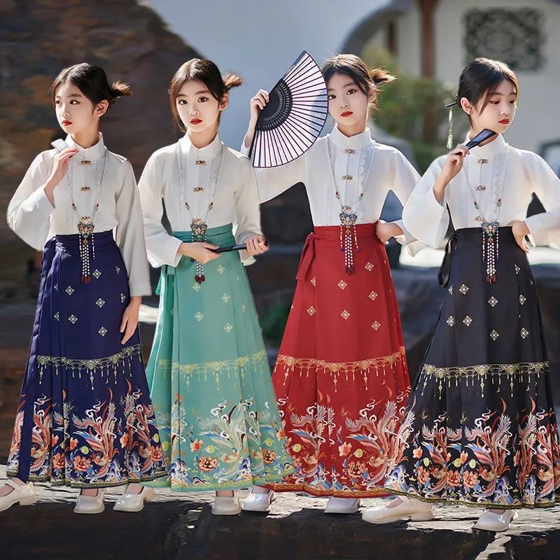 Hanfu Originele Chinese Paard Gezicht Rok Ming Dynastie Kids Chinese Traditionele Meisjes Lente Rok Herfst Paard Gezicht Pony Rok