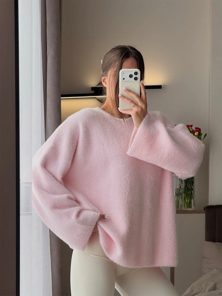 Wolfeel Women's Autumn and Winter New Loose Solid Color Soft Lazy Style Temperament Thick Knitted Fashionable Jacket Sweater