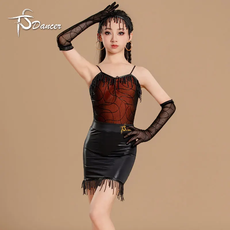 

Children Latin Dance Halter Dress for Girl Costume Chacha Samba Rumba Competition Tassels Skirt Kids Stage Performance Dancewear