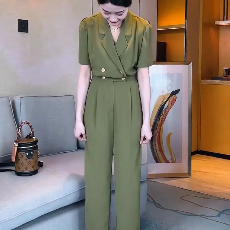 Women\'s Elastic Waist Jumpsuit, Japanese and Korean Style, Monochromatic, Large Suit, Spring, Summer