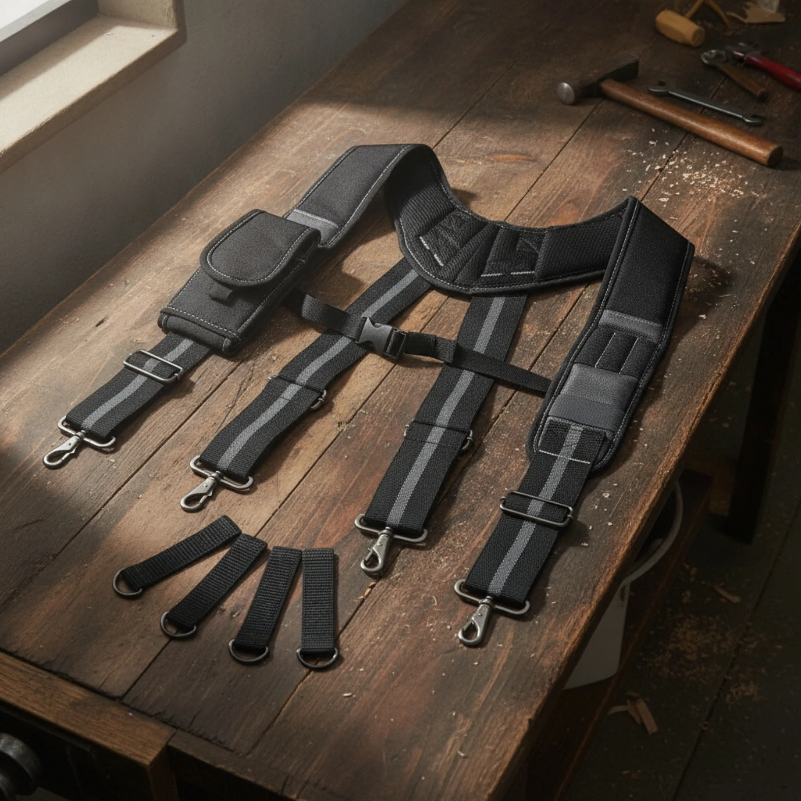 Work Rig Hands-without-Trademark Tool Harness with Tool Pouch for Construction Workers, Job Sites, Workshops