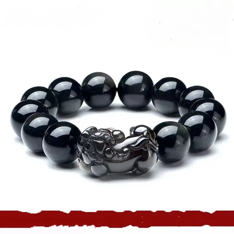 16mm Bead Bangle Bracelets Pi Xiu Amulet Nature Obsidian Lucky Beast Flashing Mascot Talisman