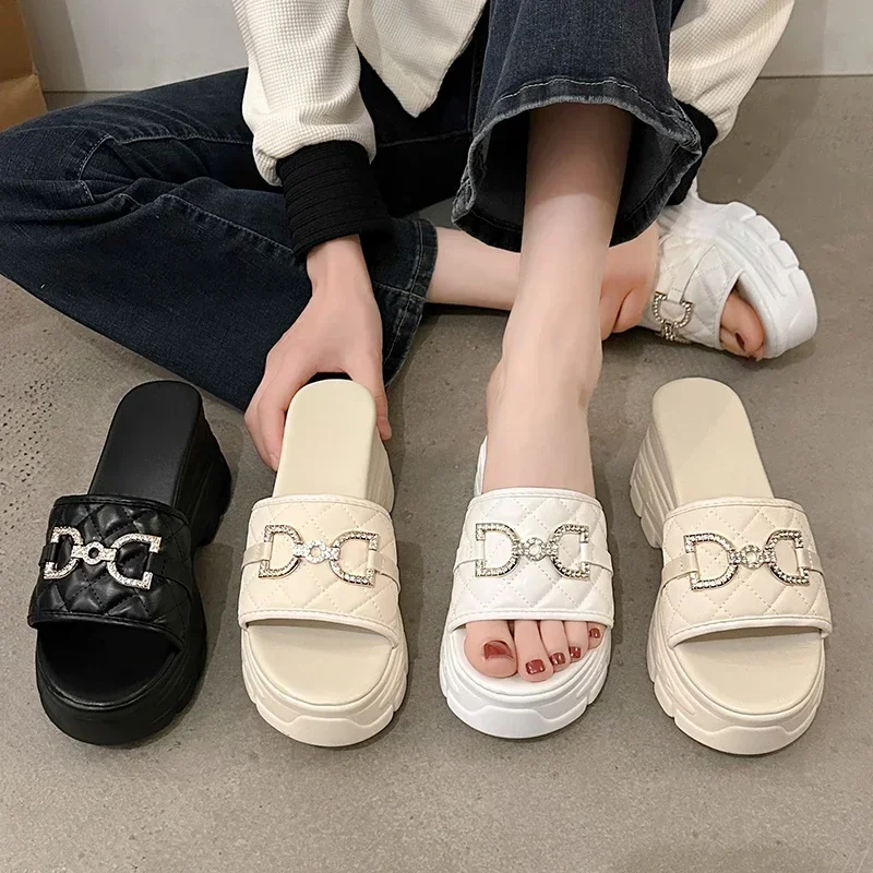 

Chain Wedges Slippers Women High Heels Fashion Platform Shoes Summer Luxury Open Toe Flip Flops Beach Sandals Pumps Mujer Slides