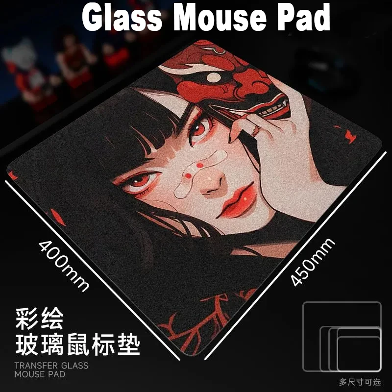 

Cool Girl Secondary Yuan Glass Gaming Mousepad XS Smooth Frosted Surface Desktop Mat Tempered Upgrade FPS Office Accessories Pad