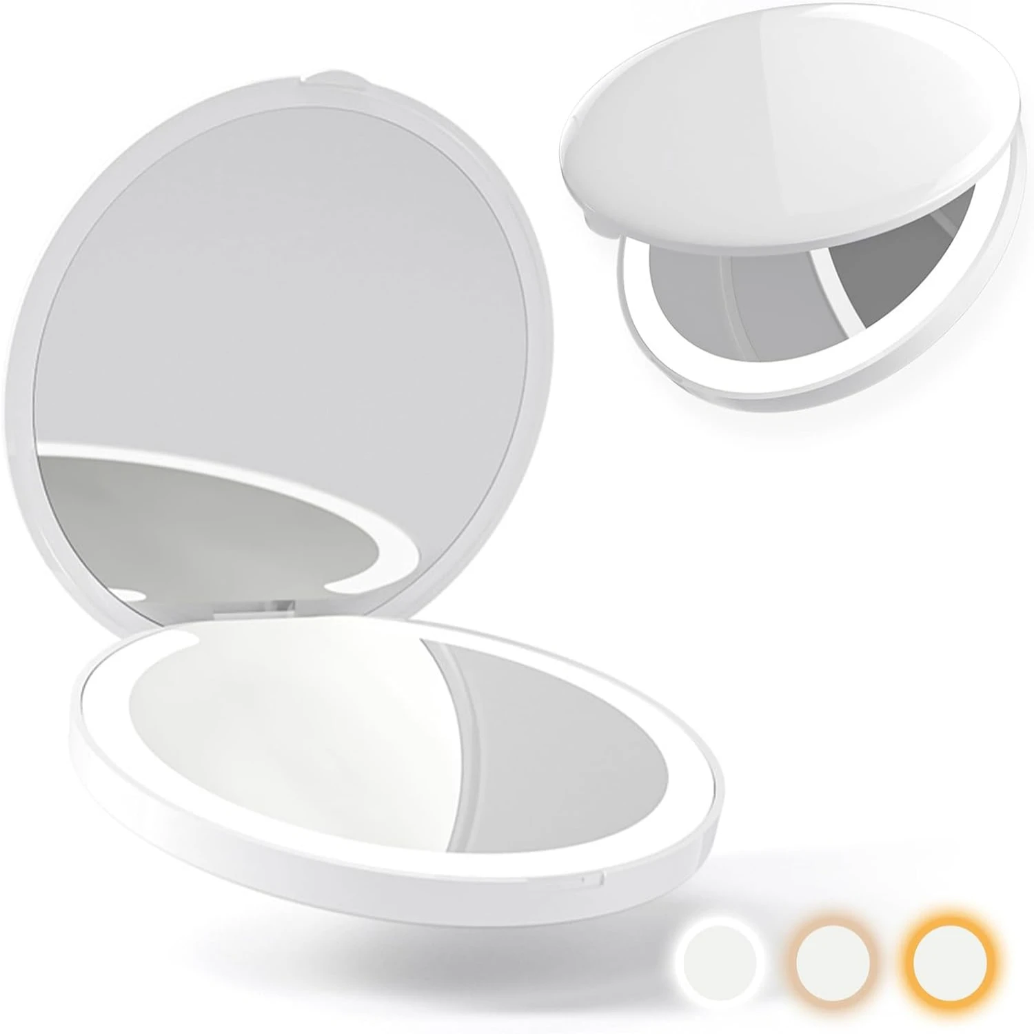 Portable White Lighted Makeup Mirror with Touch Dimming, Rechargeable USB, 1X/3X Magnification, Foldable Design - Compact Travel