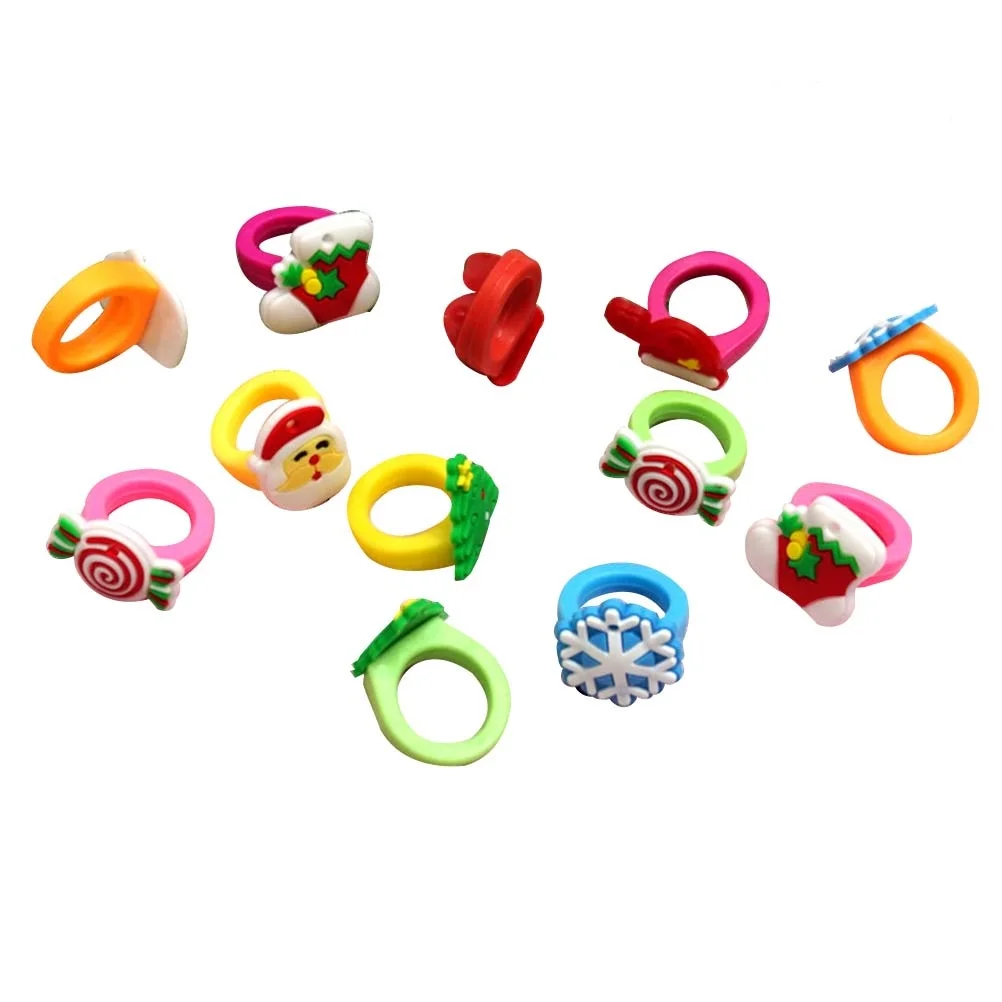 

30 Pcs Christmas Rings for Kids Vibrant Colors Adorable Designs Non Toxic Soft PVC Cartoon Rings Ideal Gifts Party Favors Home