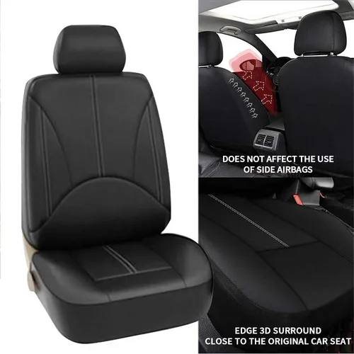 Imagen 2 del producto Juego de fundas de asiento de coche de cuero PU, cojín de asiento de vehículo transpirable, funda envolvente completa para coche, Compatible con Airbag apto para automóvil de 5 asientos