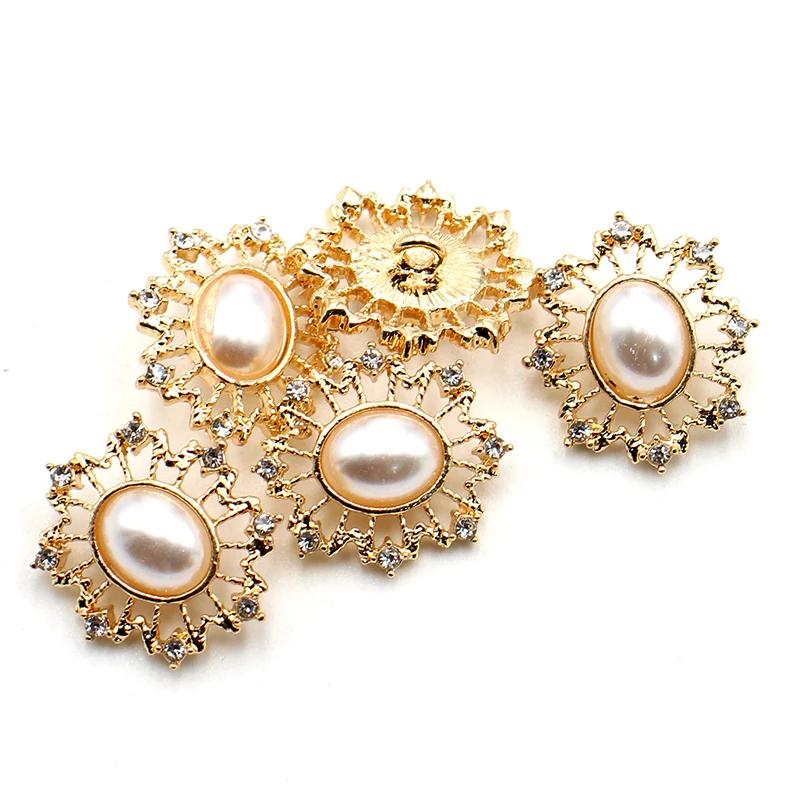 New pearl alloy sewing buttons 10 pieces/batch 20 * 23MM gold rhinestone decorative hand sewing clothing button accessories