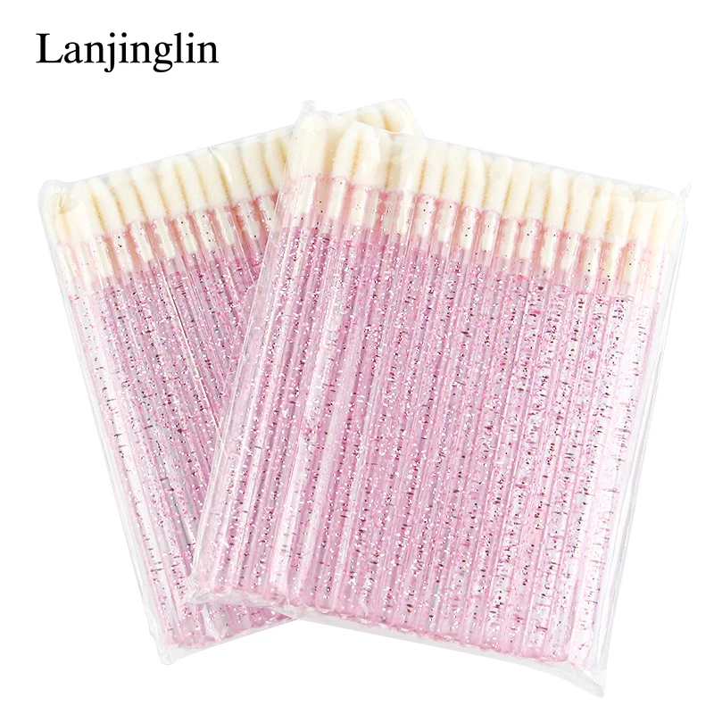 50 Pcs Disposable Glitter Eyelash Extension Cleaning Brushes Crystal Micro Lip Gloss Applicator Cleaner Makeup Tools Lip Brushes