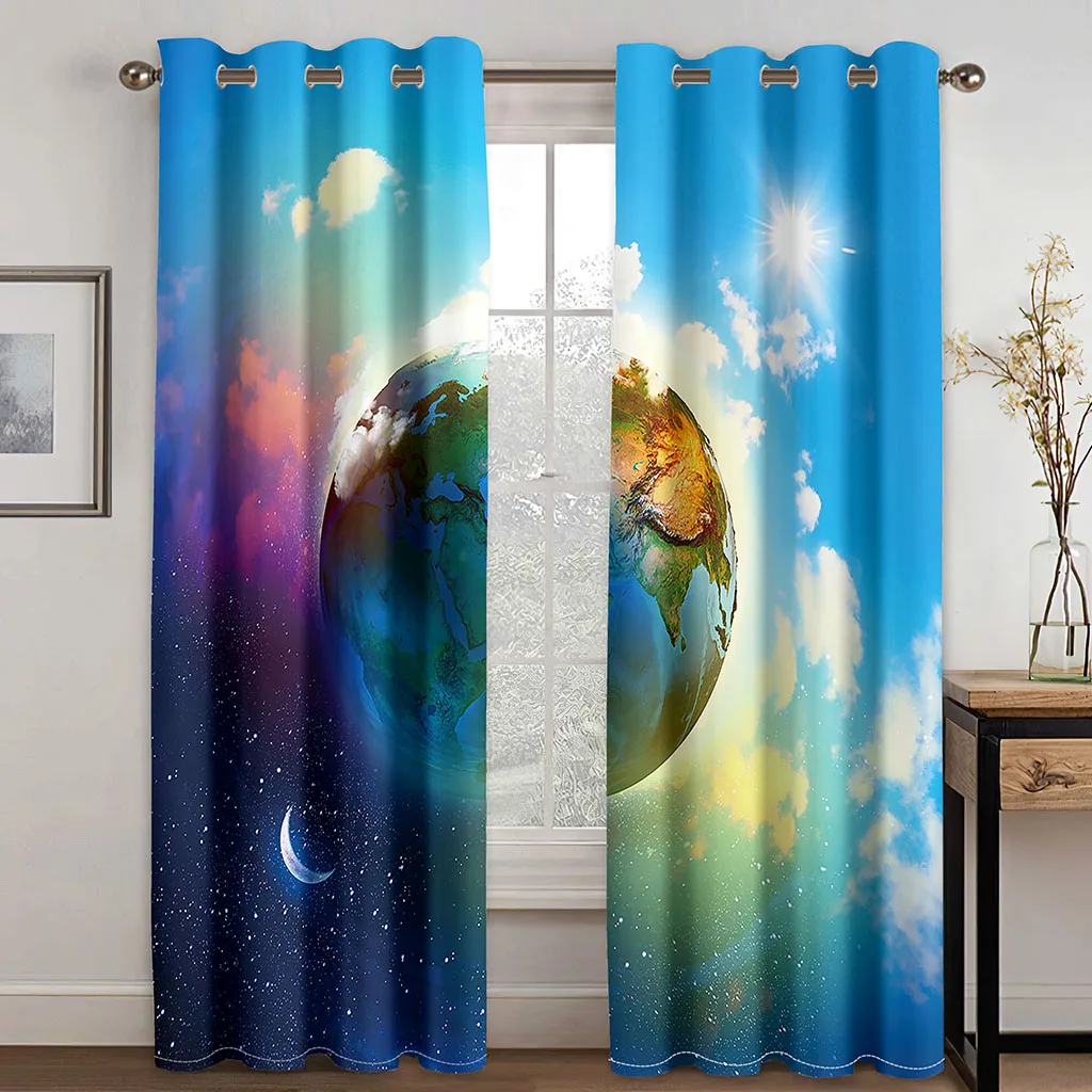 Galaxy Outer Space Curtains for Living Room Bedroom Decoration Art Curtains for Living Room Bedroom Decor 2 Pieces