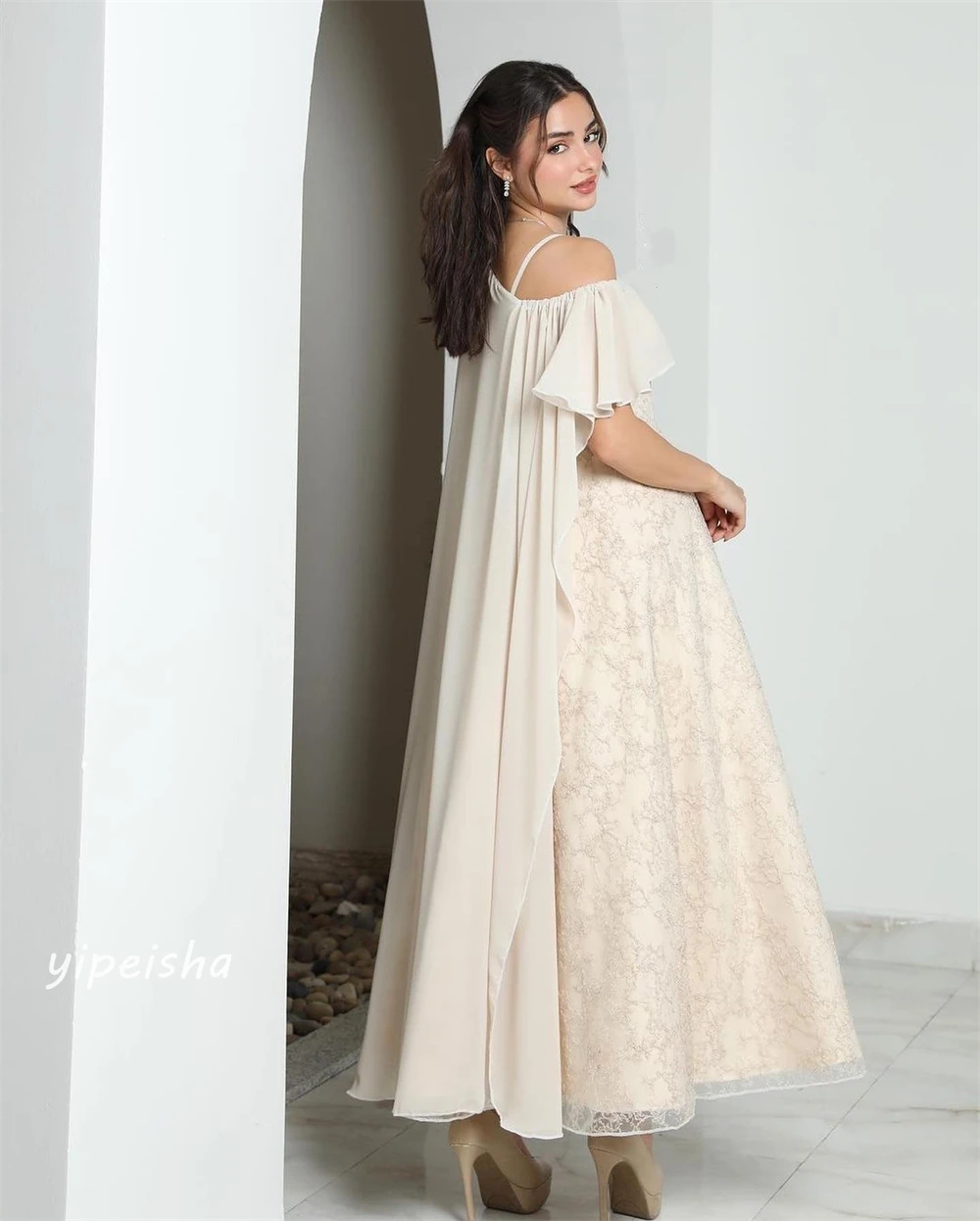 Jersey Draped Ruched Valentine's Day A-line Off-the-shoulder Bespoke Occasion Gown Midi Dresses