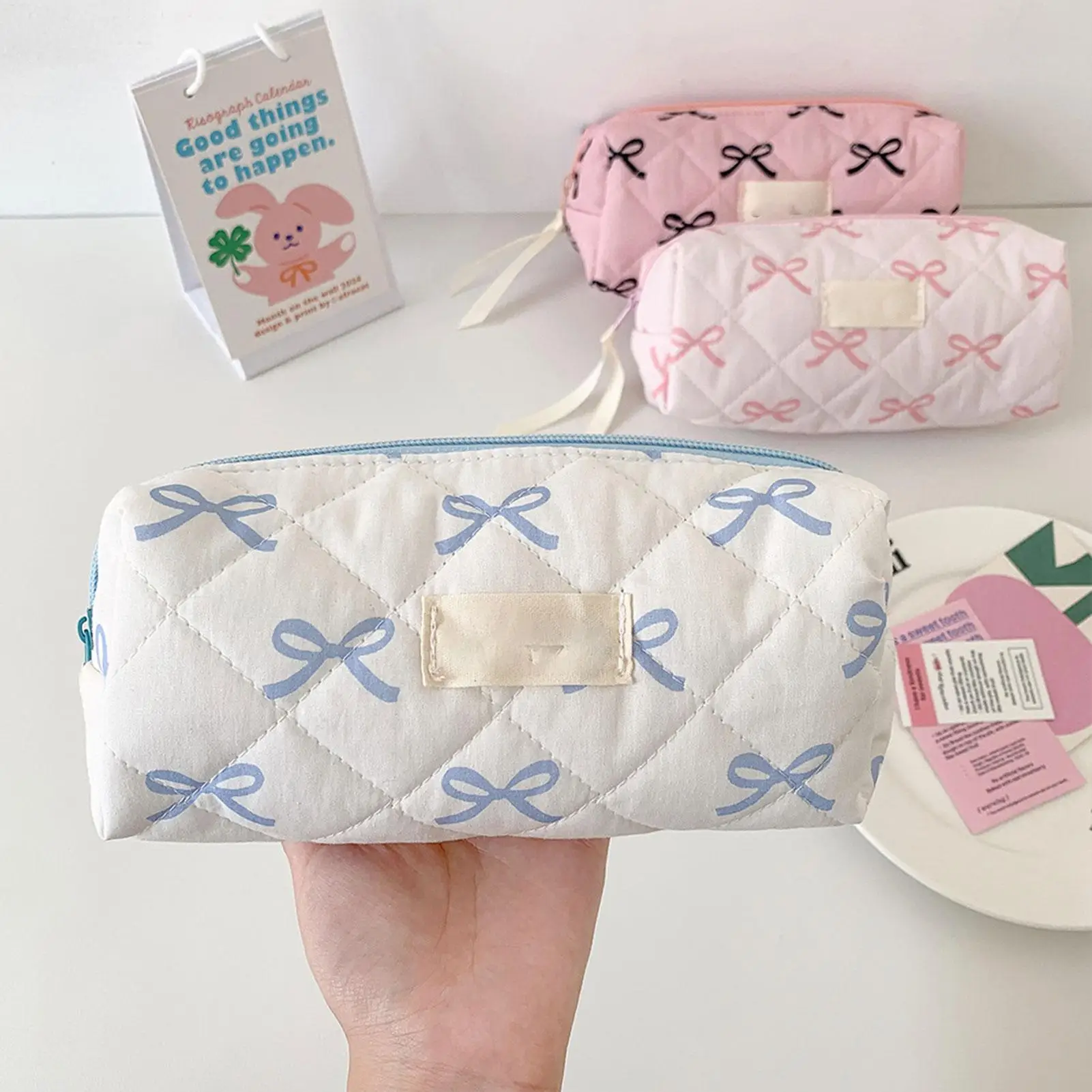 Cream Pencil Bag Zipper Makeup Brush Holder Pencil Case Pouch Box Organizer Gift For School Student Teen Adults Travel