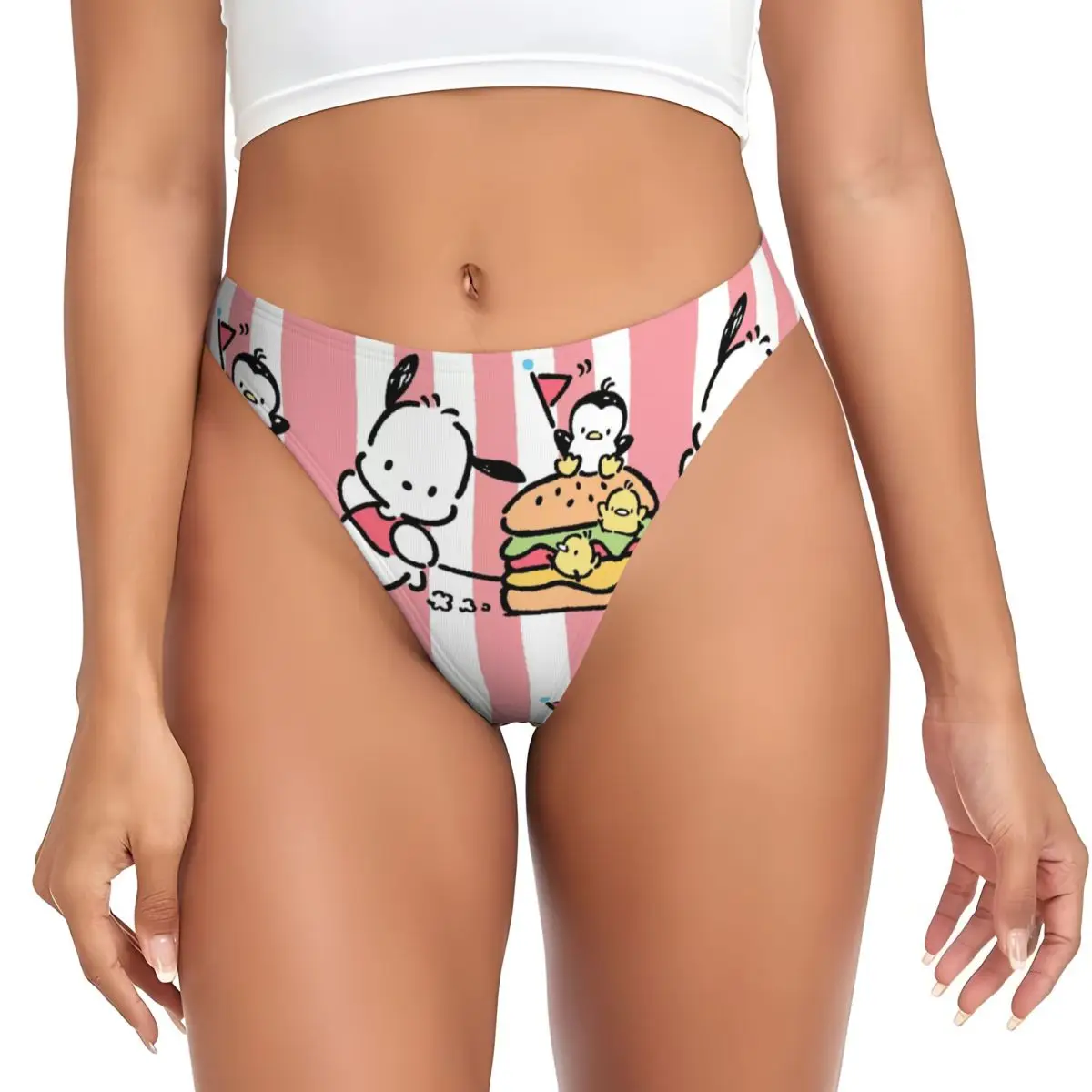 Custom Womens Pochacco Hamburger G-string Thongs Female Stretch Panties Underwear