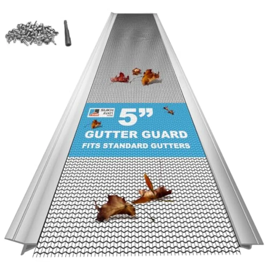 

Комплект защиты желобов, 48 футов, 12 шт., сетчатая защита для желобов из нержавеющей стали для 5-дюймовых менших желобов, сверхмощная алюминиевая рама SmartPitch