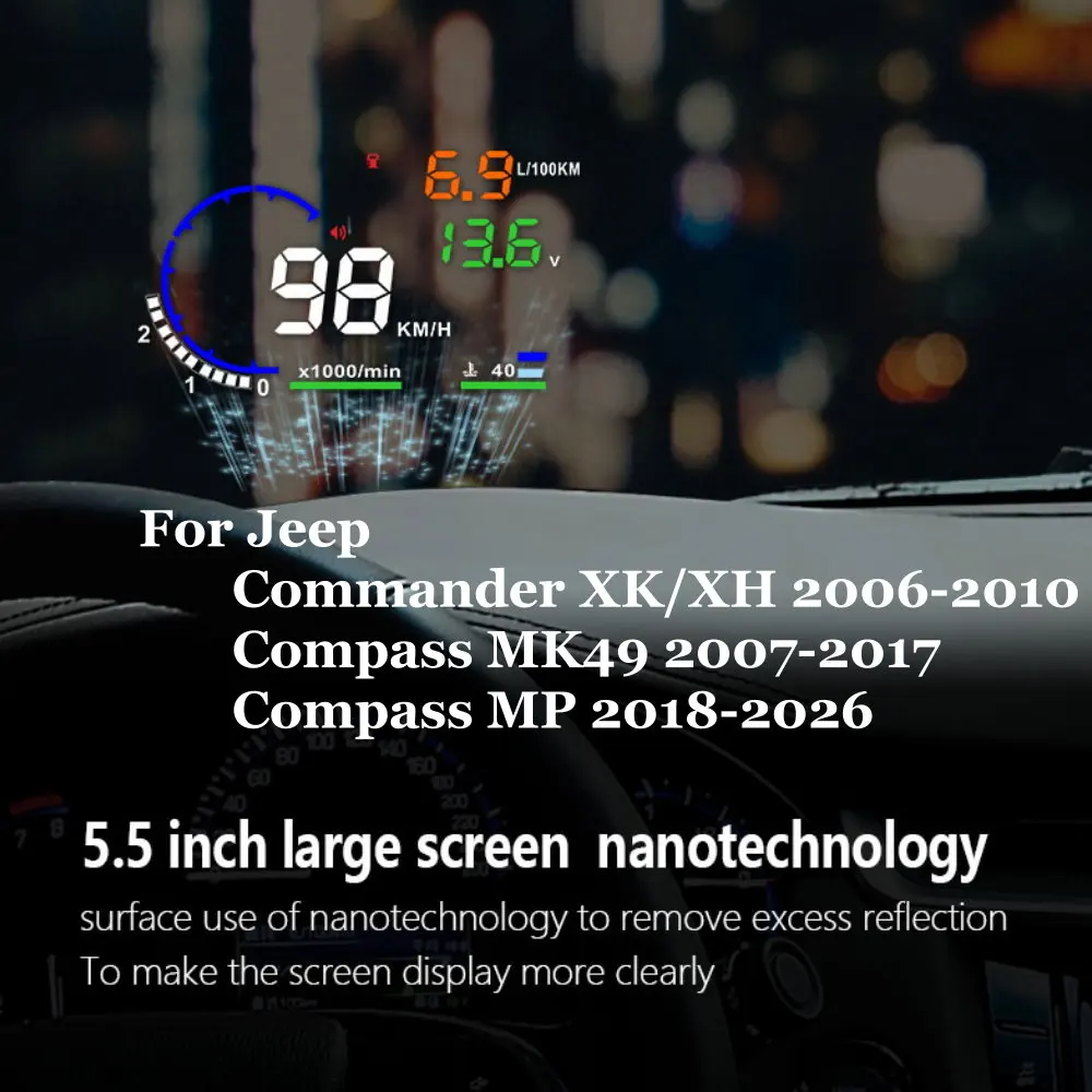 Car HUD Head Up Display LED Windshield Projection For Jeep Compass MK49 2007-2017 MP 2018-2026 Commander XK/XH 2006-2010
