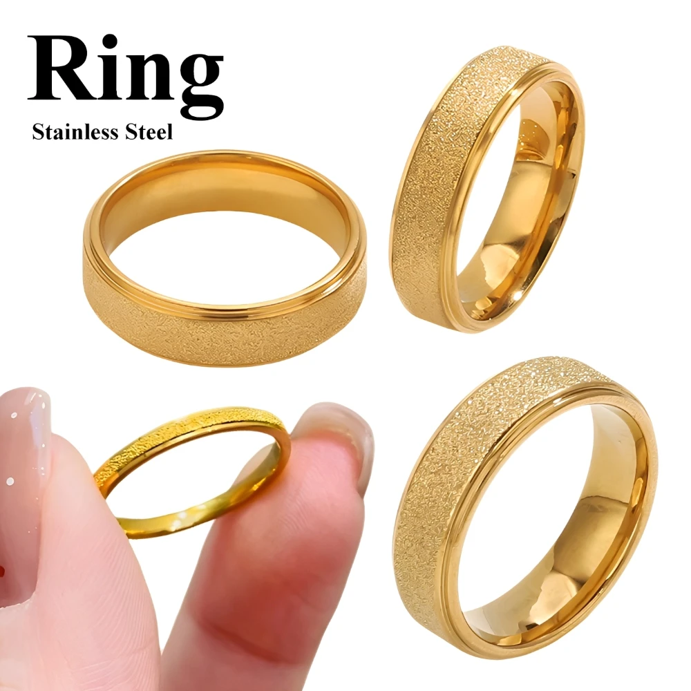 

Aiovlo Frosted Stainless Steel Ring for Women Men Luxury Fashion Simple Gold Color Finger Rings Wedding Girls Jewelry Wholesale