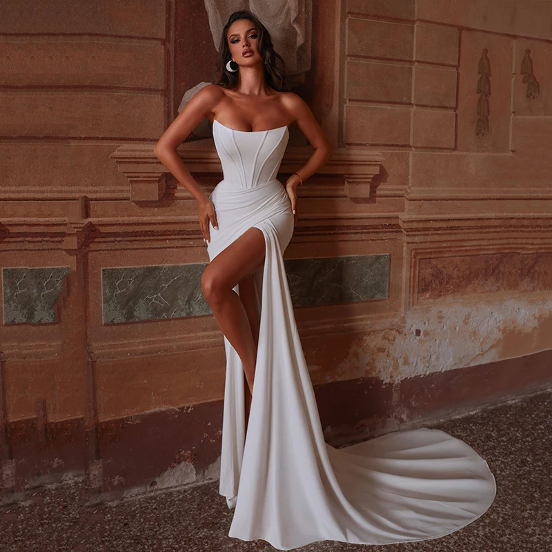 

Eightree Women Mermaid Wedding Dresses Strapless Side Slit Sleeveless Bridal Dress Formal Wedding Ball Prom Gowns Customized