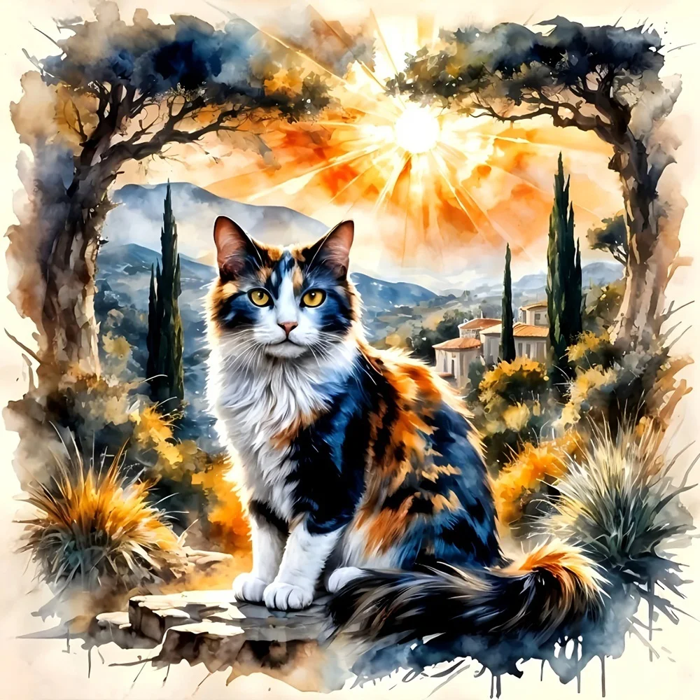 EverShine DIY Diamond Mosaic Cat Embroidery Animal Kitten Fu