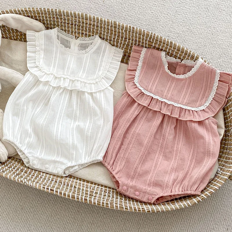 

Summer Newborn Baby Girl Romper Sleeveless Cotton Lace Stitching Toddler Baby Girls Jumpsuit 0-24M Children Clothes