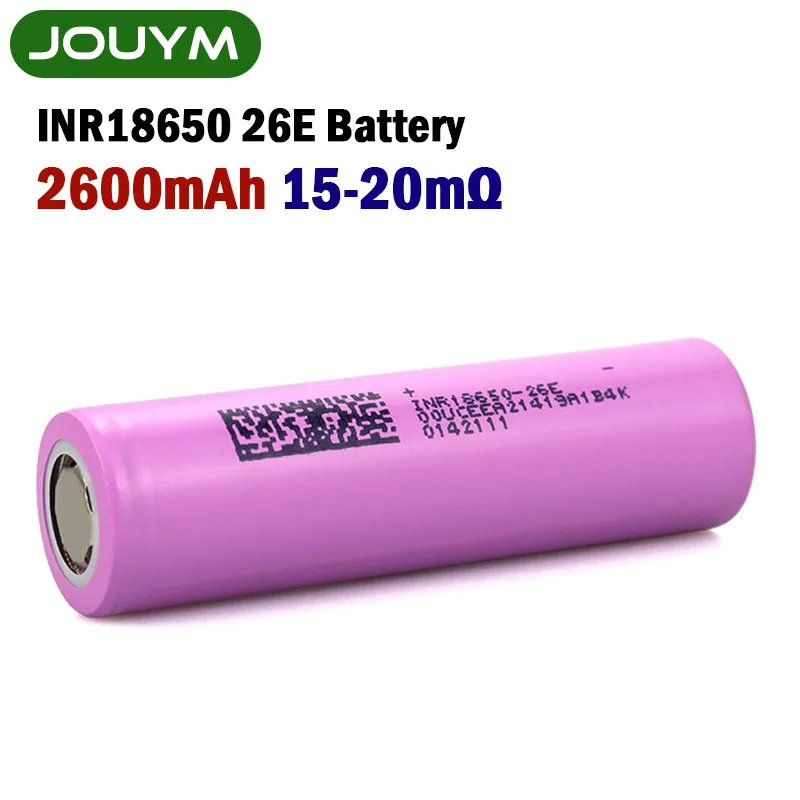 

JOUYM 3.7 V INR18650 26E 2600mAh 18650 Battery Rechargeable Lithium Battery High Discharge 30A Power Li-ion Cell for Screwdriver