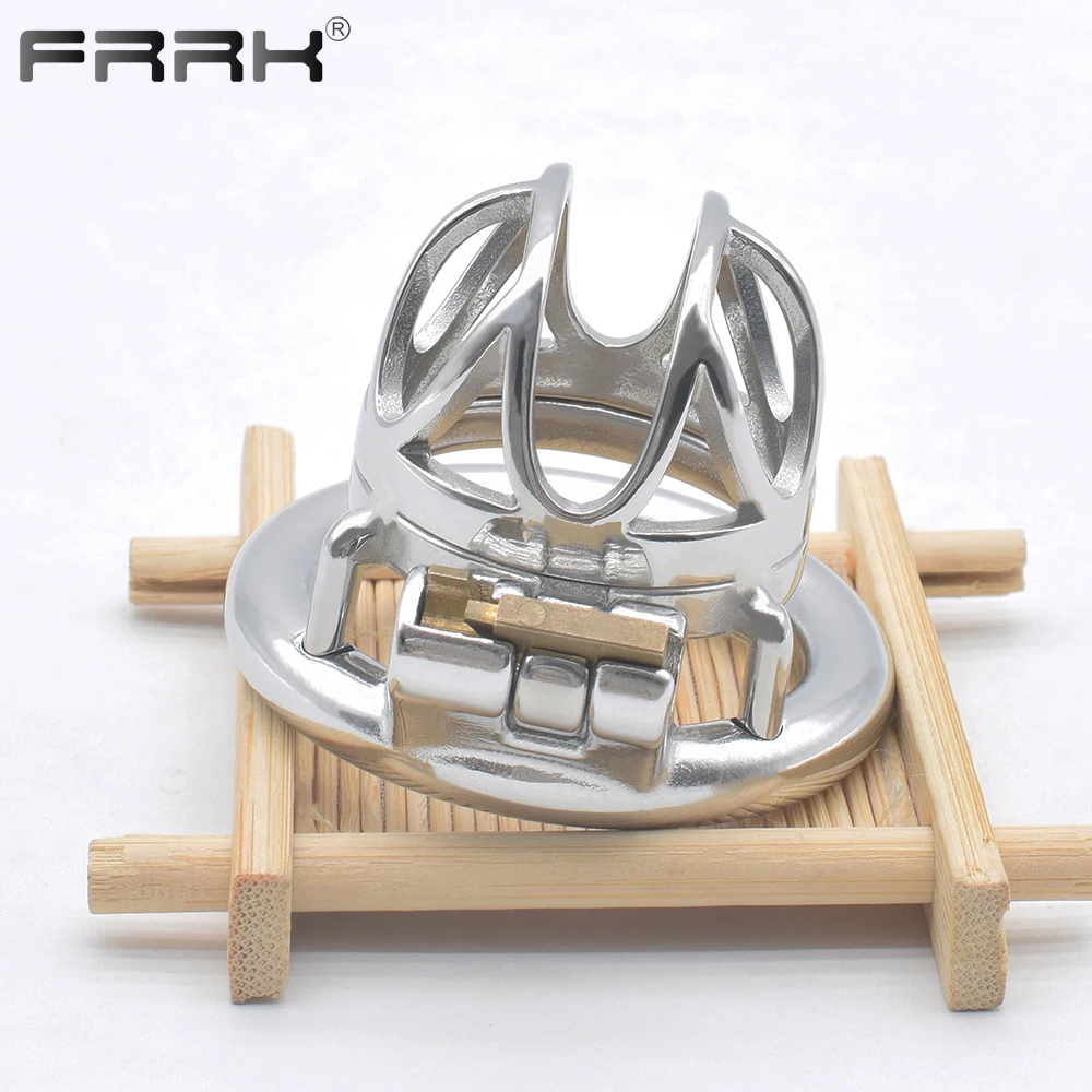 FRRK B Word Lock Toys for Men Steel Chastity Belt Metal Innie Cock Cage CBT Testicles Penis Rings BDSM Erotic Sexy Shop