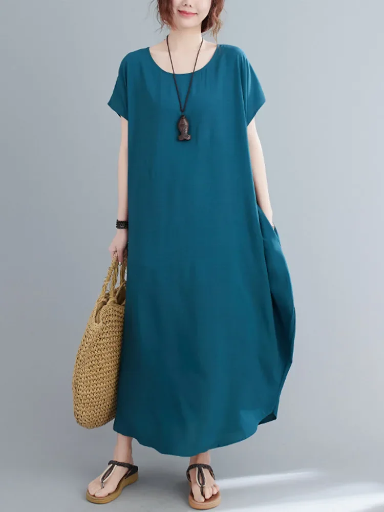 Krótki rękaw Oversized Satin Vintage Dresses for Women Casual Loose Long Woman Summer Dress Elegant Clothes 2025 E7180