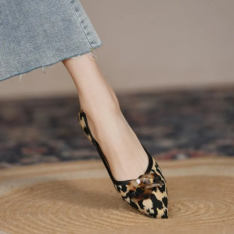 2022 Spring Leopard Print Sexy Pointed Pin Buckle Flat Mother Shoes Flat Heel Comfortable Loafers