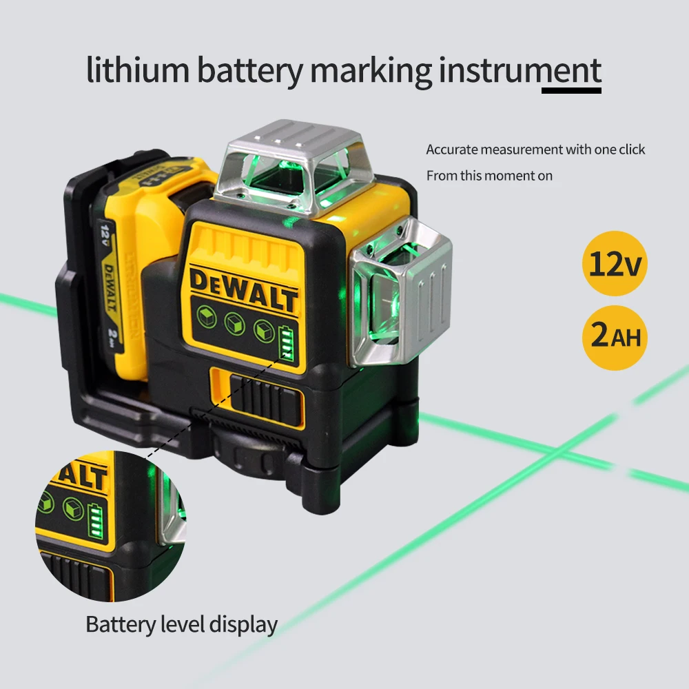 Dewalt DW089 Laser level 3 Sides*360 Degree Vertical 12 Line Self-Leveling Horizontal And Vertical Cross Line Tools 12V Battery