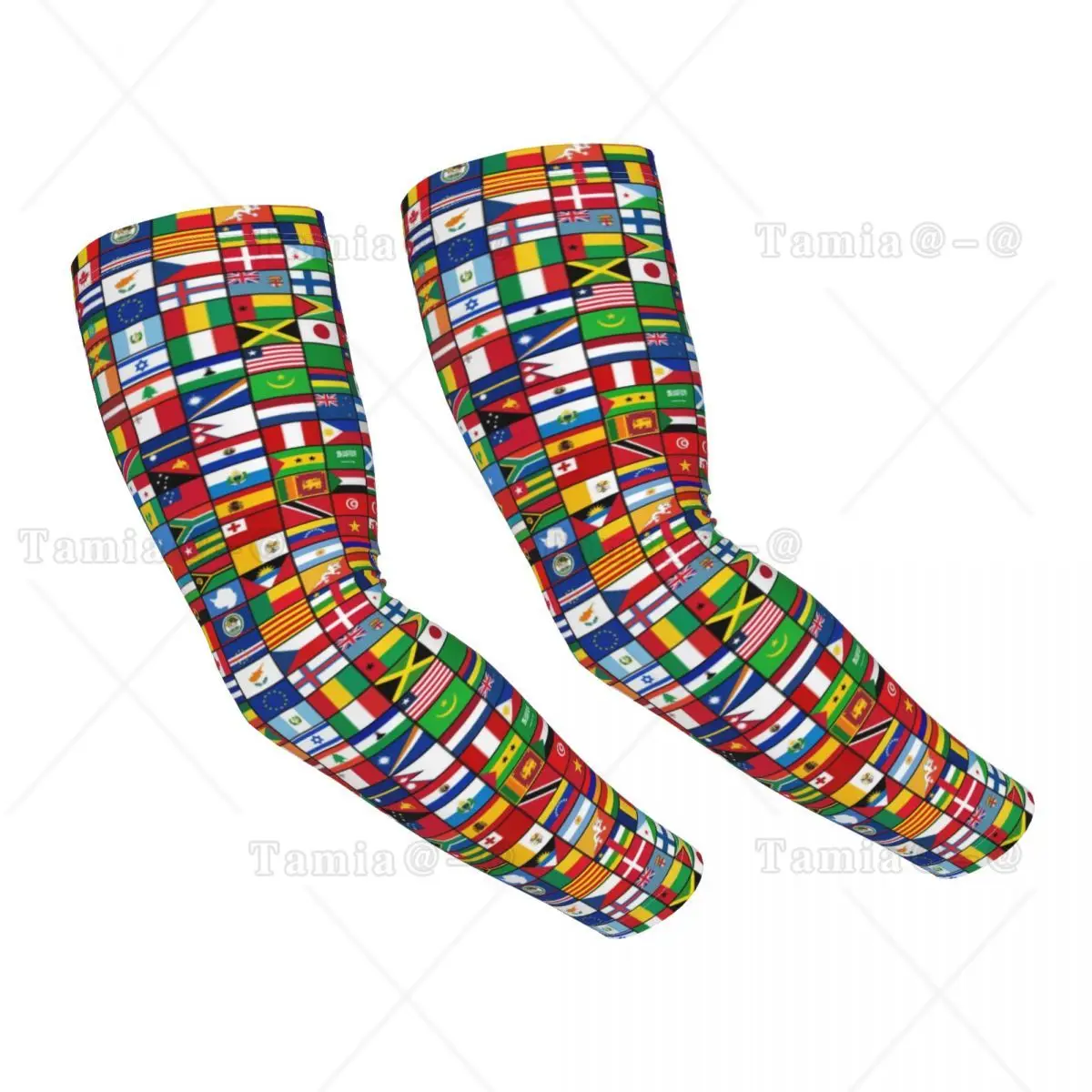 

Custom The World's Flags Greeting Cooling Arm Sleeves for Women Men Cycling Fishing Tattoo Cover Up