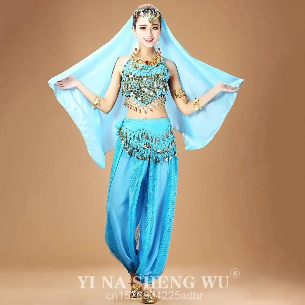 

4 шт., костюмы для танца живота для женщин, комплект брюк, Болливуд, индийский египетский танец живота, большие размеры для взрослых, женский костюм